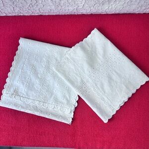 Vintage Table Runner Embroidered White Cotton Geometric Home Decor Lace Handmade